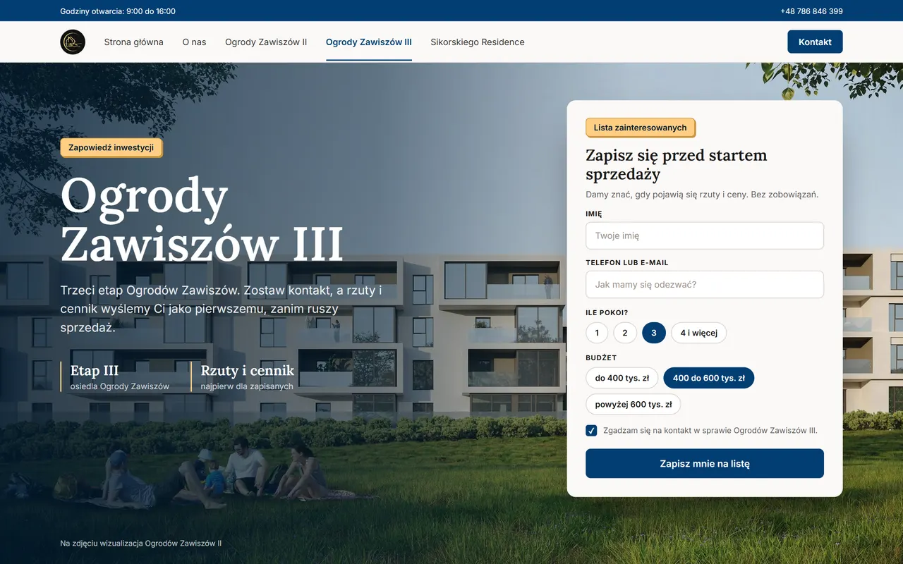 Ilustracja: zapowiedź Ogrodów Zawiszów III